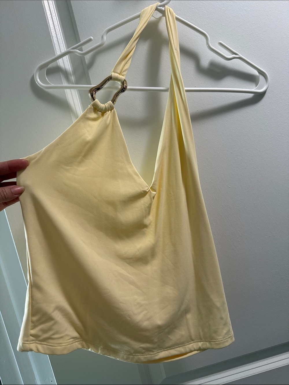 Yellow Halter Ring-Detail Women's Top